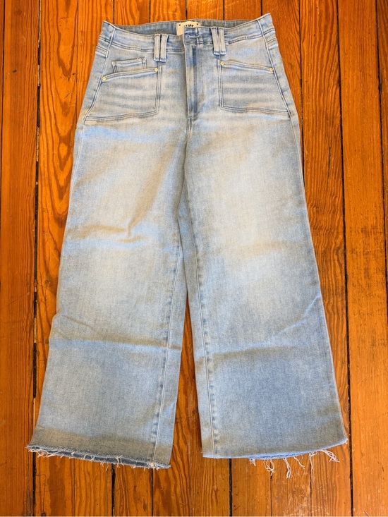 PAIGE Denim - PAIGE Anessa Light Blue Wide-Leg Jeans with Frayed Hem